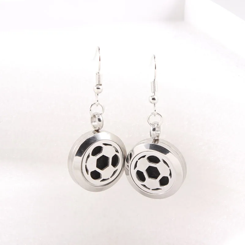 

2017 Soccer Earrings 20mm Stainless steel Perfume Essential Oil Diffuser Locket Earrings For Sport Fans Aromatherapy Earrings