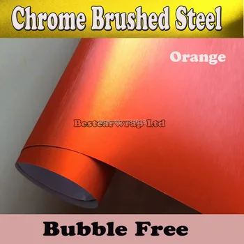 

Orange Chrome brushed steel Vinyl Aluminium Car Wrapping Vinyl Air Release Film Boat / Vehicle Wraps Covers Foil 1.52x20m/Roll