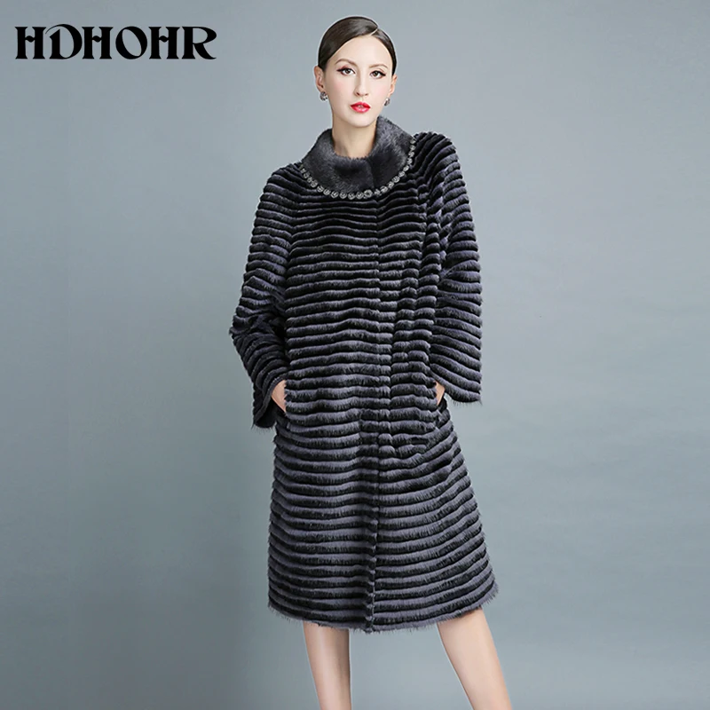 Новинка 2020 пальто HDHOHR из натурального меха норки Длинная женская модная тонкая
