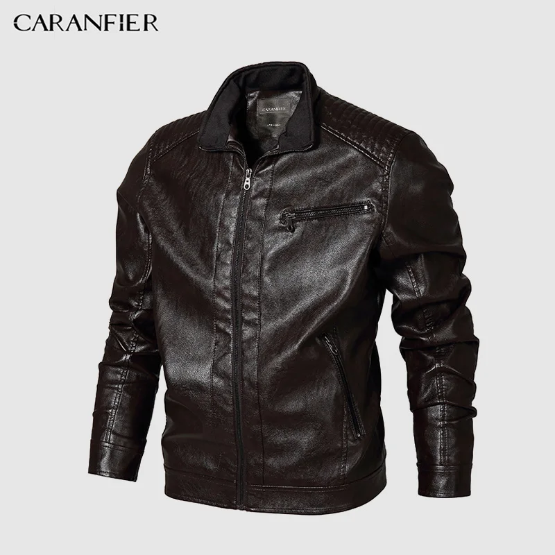 CARANFIER мужские Куртки из искусственной кожи в британском стиле повседневные