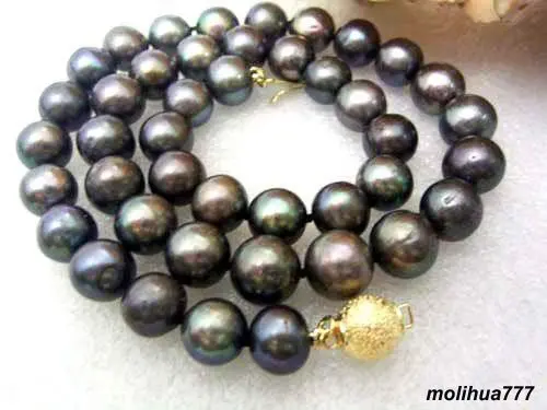 

Genuine 9--10mm Black Pearl 18KGP Clasp Necklace