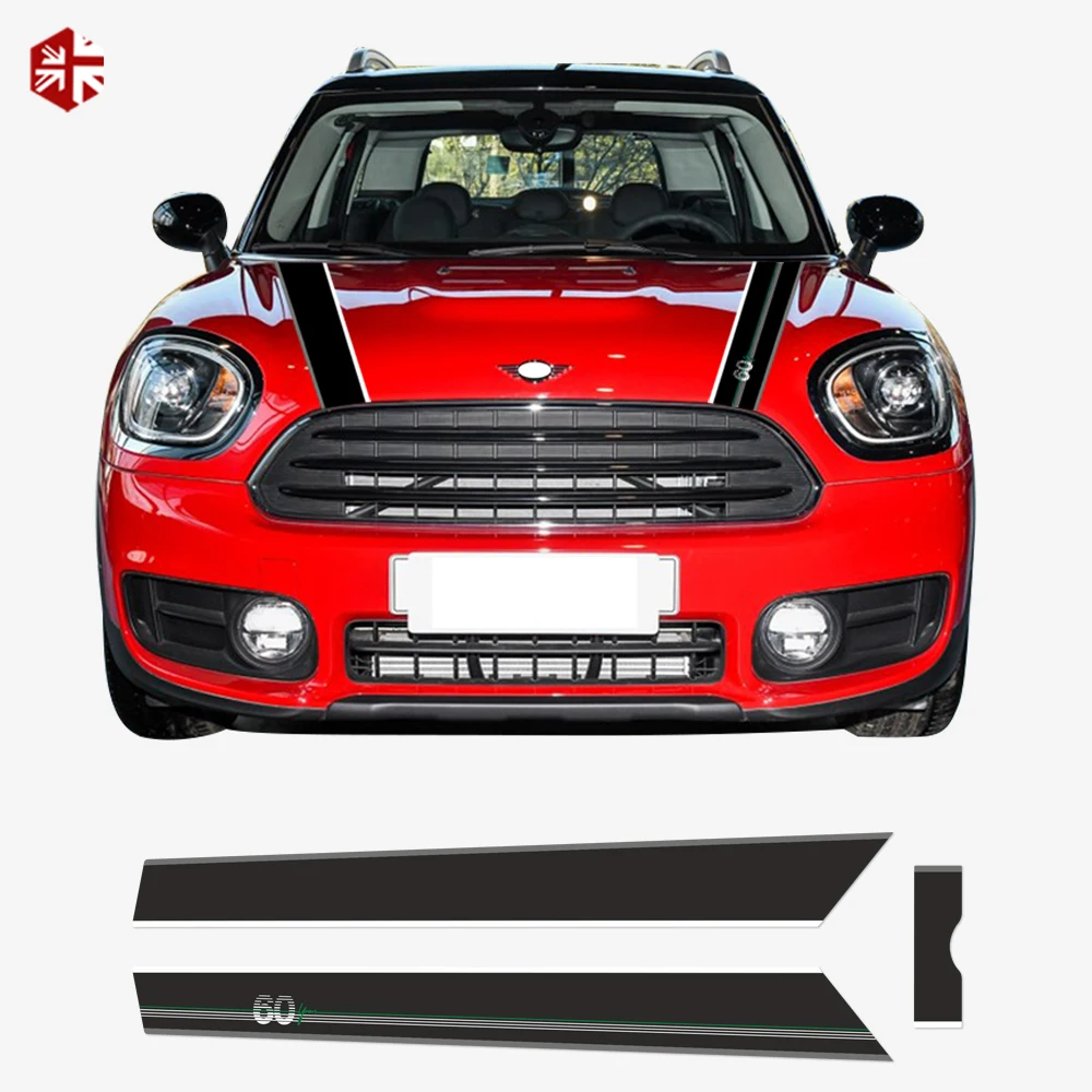 

60th Anniversary Car Hood Bonnet Stripe Trunk Engine Cover Rear Graphics Vinyl Decal Sticker For MINI Countryman F60 Accessories