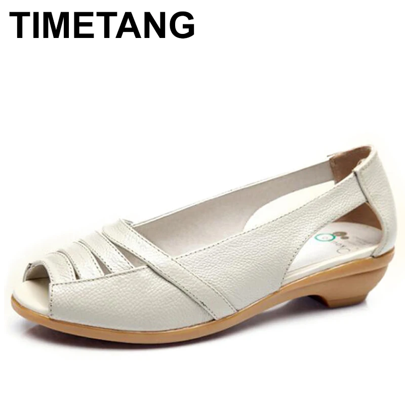 

TIMETANG New Arrival Women's Sandals Summer 2018 Solid Slip On Genuine Leather Flat Sandals Woman Casual Gladiator Sandals C328