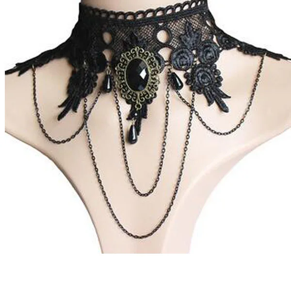 New Collares Sexy Gothic Chokers Crystal Black Lace Neck Choker Necklace Vintage Victorian Women Chocker Steampunk Jewelry