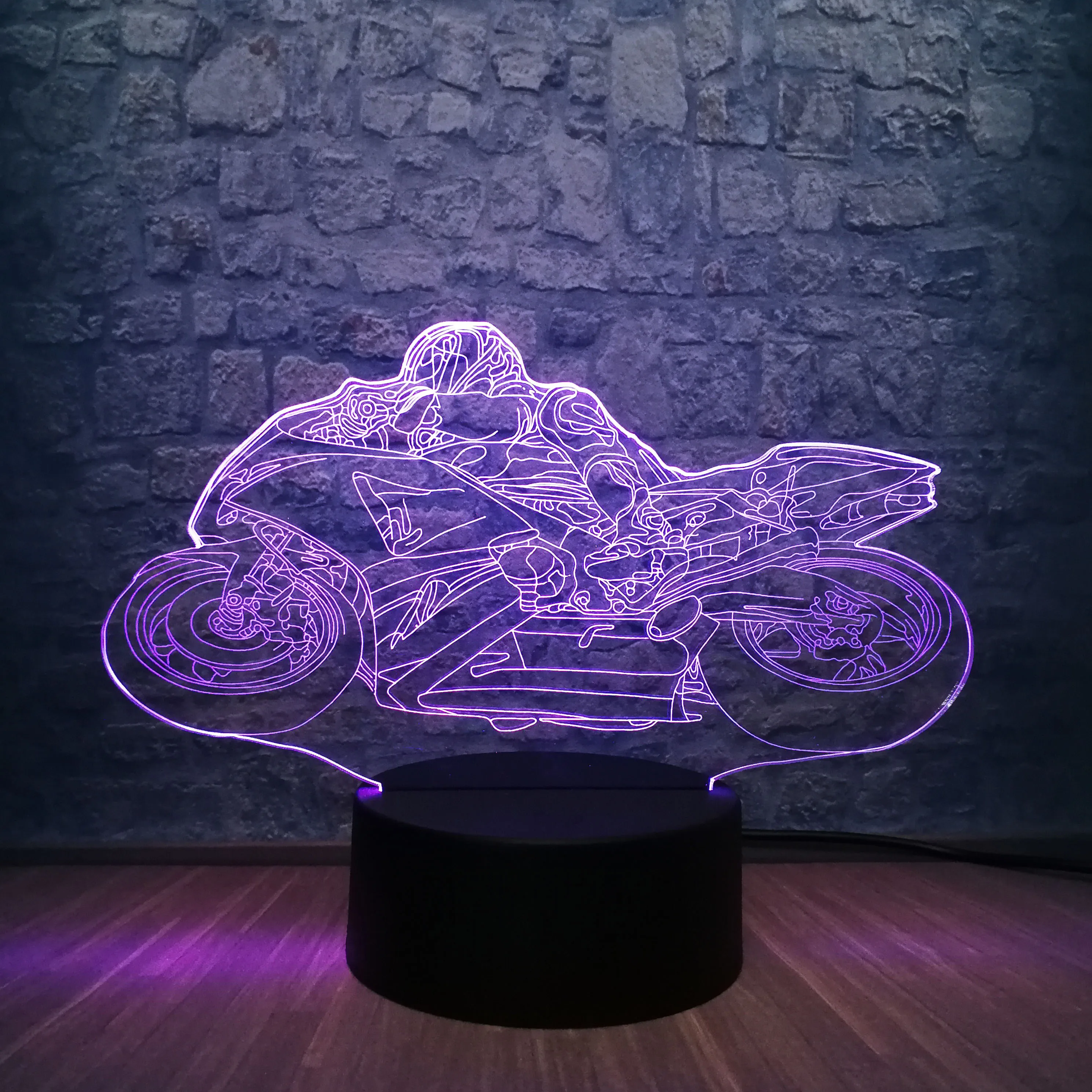 Креативный 3D светодиодный светильник, мотоцикл, человек 7 цветов, пеленальный столик, ночник, крутой мальчик, спальня, украшение, детский подарок, USB базовый переключатель