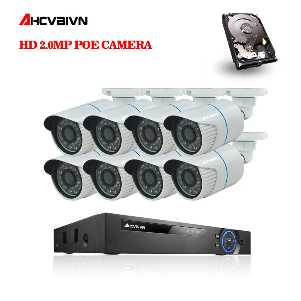 

48V 8CH 1080p network security ip camera 2mp IP66 waterproof Cam H.264 8ch 2MP POE NVR 8ch 1080p Video Surveillance system kit