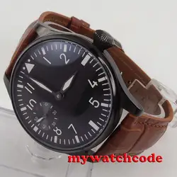 44 мм parnis черный Циферблат Световой PVD 6497 Рука обмотки коричневый ремешок мужские часы 290