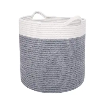 

Cotton Laundry Storage Basket Organize Clothes, Gifts, Toys & Diapers Cute, Neutral White & Gray Foldable Laundry Baskets