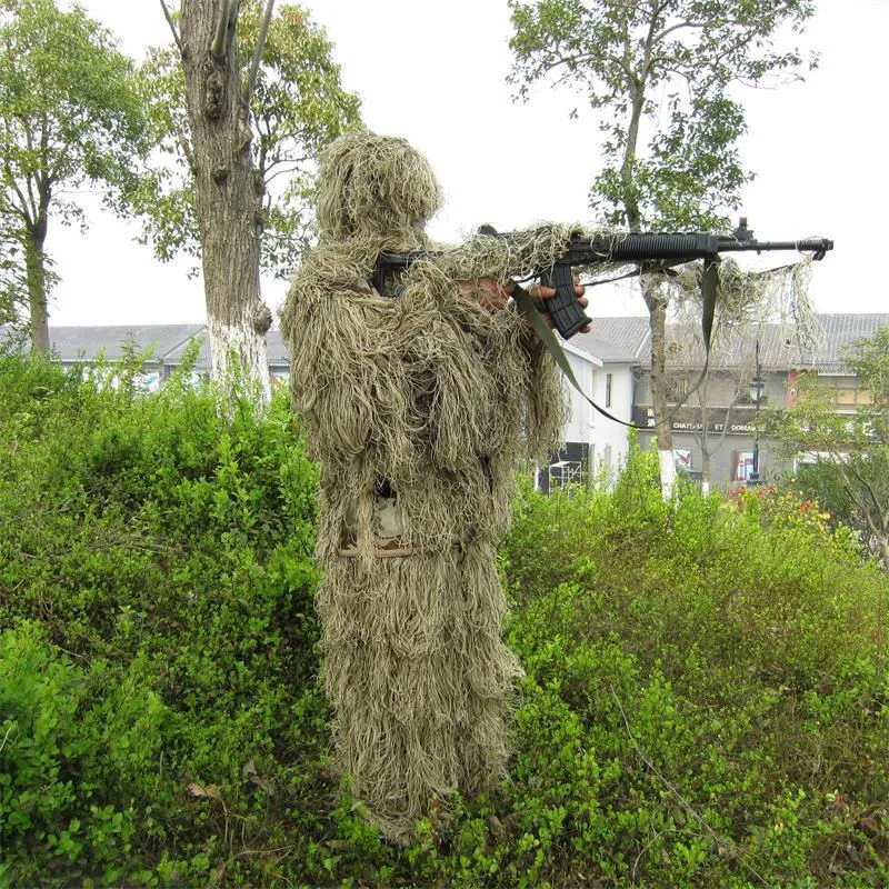 Для мужчин и женщин на открытом воздухе CS Bionic Grass Ghillie костюм Снайпер Тактический Камуфляж наборы с капюшоном винтовки Чехлы для охоты боевой джунгли одежда