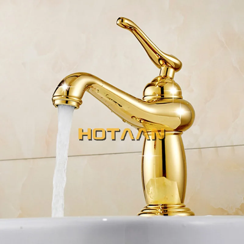 Billig Freies Verschiffen Neue ankunft Bad gold Becken Wasserhahn Gold finish Messing Mischbatterie mit keramik torneiras para banheiro