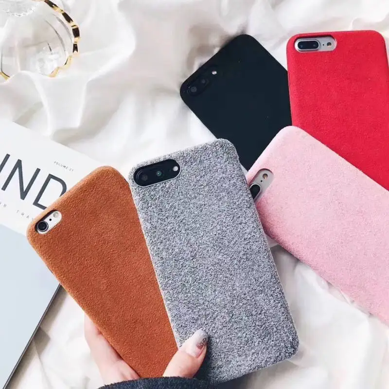 

Solid Color Plush Face For Iphone 6 6s 7 8P X Xs Xr Max Simple Microfiber Drop Mobile Phone Case