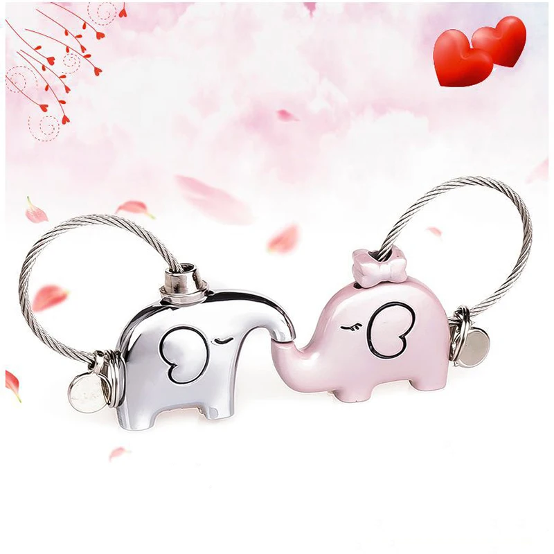 

VJ Sweet Kissing Elephant Couples Cute Keychain Metal Key Holder Valentine Gifts For Lover
