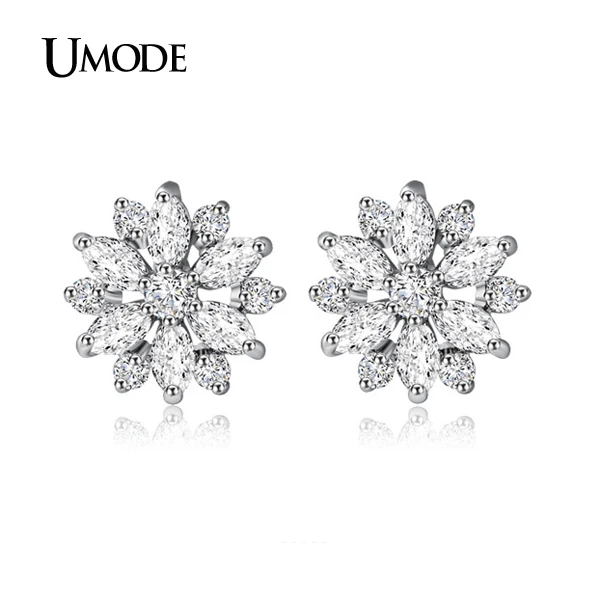 UMODE Luxury Round and Marquise cut Cubic Zirconia Stone Cluster Flower Stud Earring For Women Birthday Bijouterie UE0018