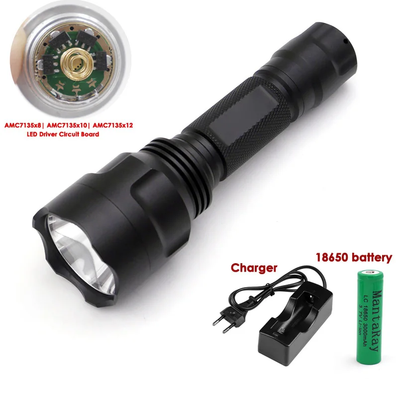 Водонепроницаемый светодиодный фонарик AMC7135x8 7135x10 7135x12 C8 CREE XM L2 U3 фонарь для