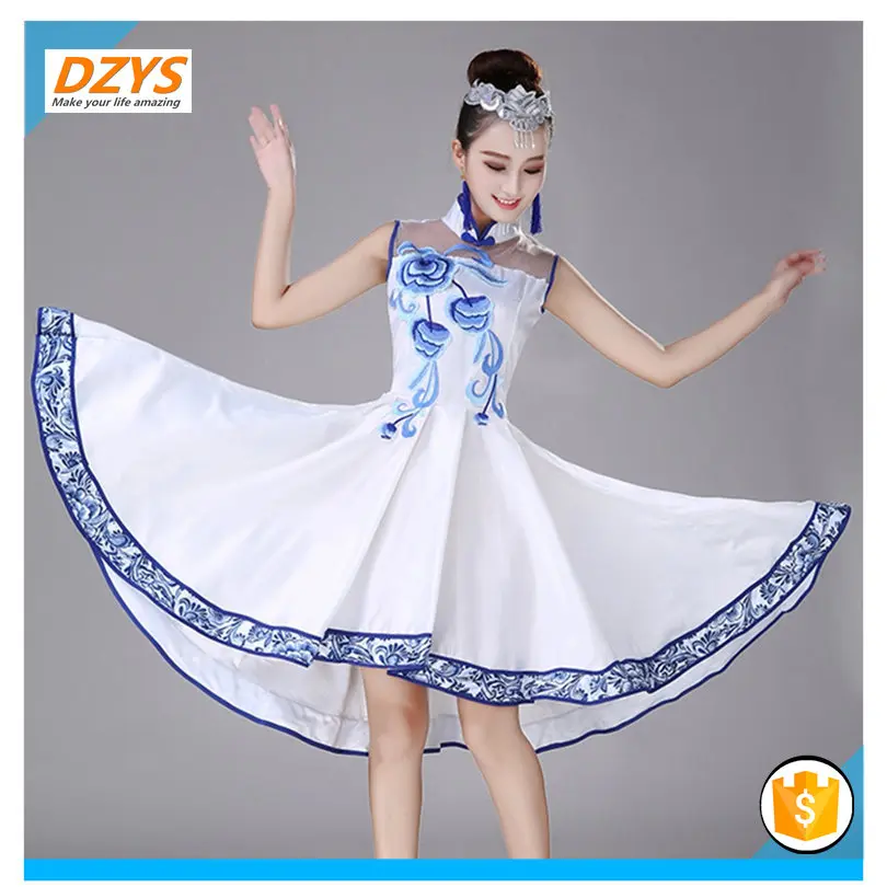 DZYS-YCY взрослый современный танец синий и белый фарфор шоу платье