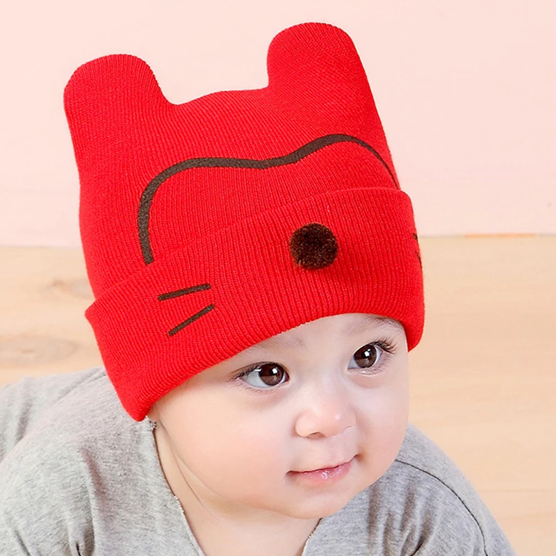 2017 New Newborn Babies Cat Ear Toddler Hats Winter Milk Boy Baby Caps