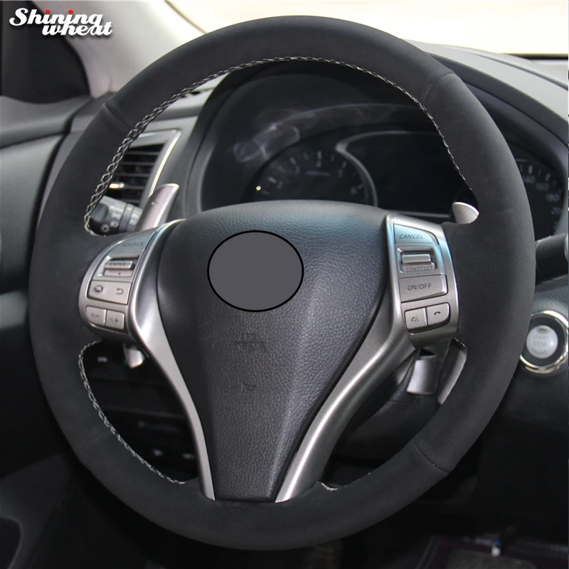 Shining wheat Black Suede Car Steering Wheel Cover for Nissan Teana