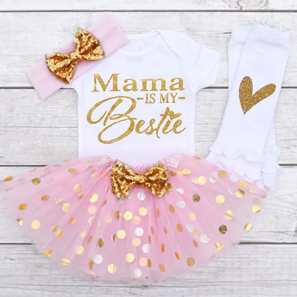 

Baby Toddler Girls Mother's day Letter Printed Romper TUTU SKirt Outfits Set Mama is My Bestie Heart Print Lovely Dress