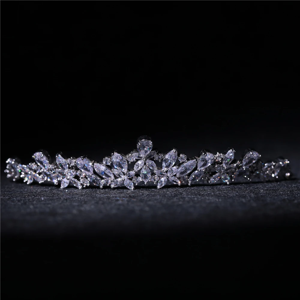 Trendy Zircon Wedding Jewelry Set Princess Bride Tiara Headdress Clear AAA Cubic Zirconia Necklace Pendant Earrings Women Bijoux