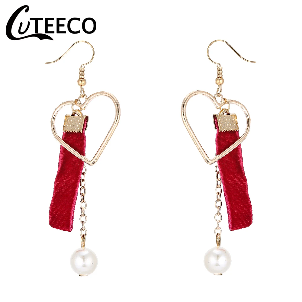 

CUTEECO 2018 Popular Korean Fashion Female Love Shape Drop Earrings Joker Sister Velvet Belt Cloth Earrings for Women Jewelry