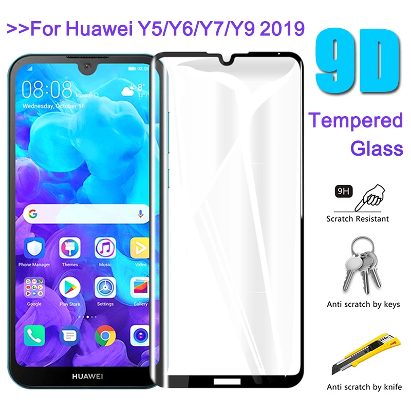 Защитное стекло 9D для Huawei Y5 Y6 Y7 Y9 2019 защита экрана закаленное huawey huawai y 5 6 7