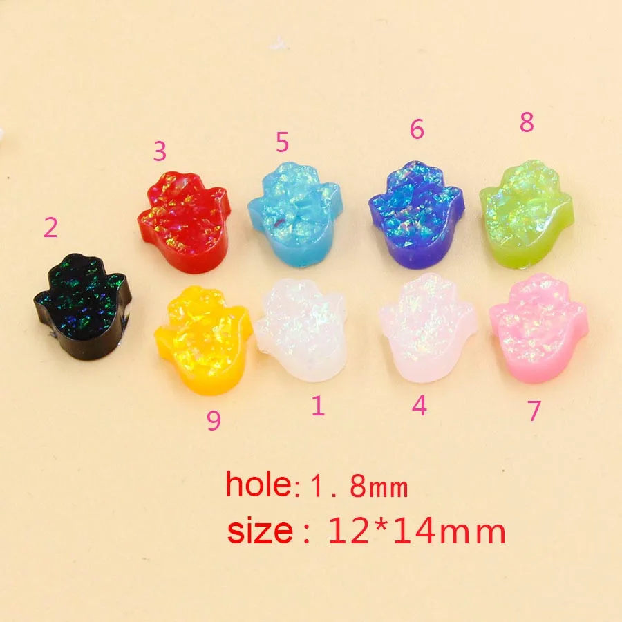 

Jaymaxi Hamsa Hand Shape Charms 9 Color Synthetic Opal Charm For Necklace Jewelry Making 1.8mm Hole 12*14mm 10Piece/lot