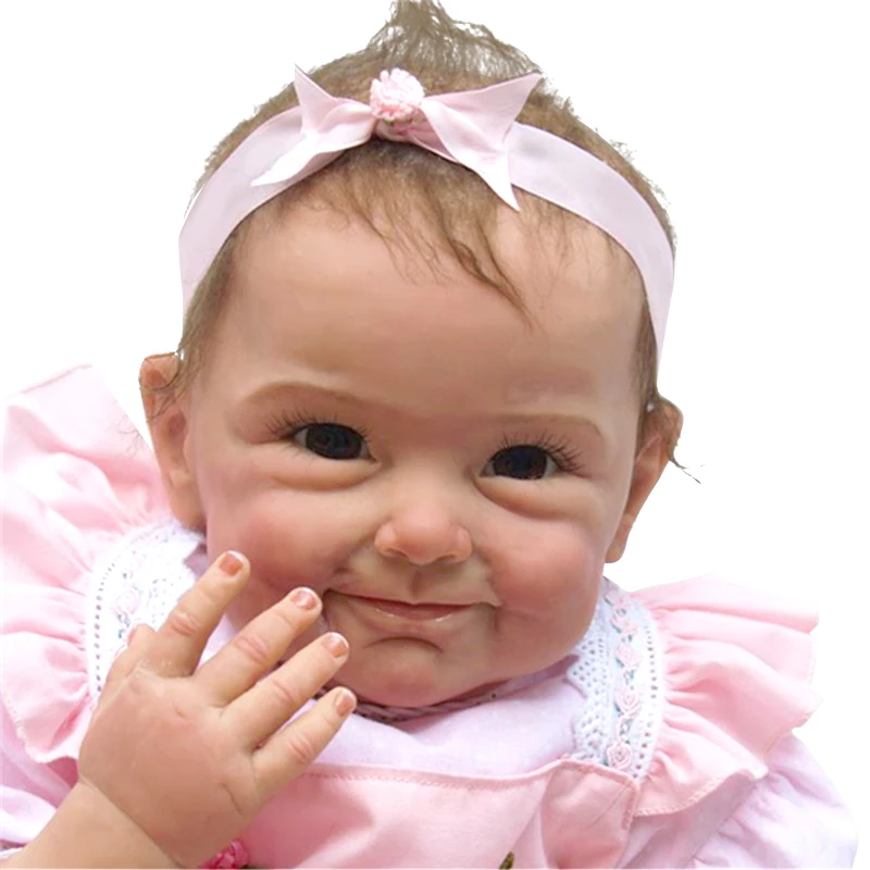

55cm/22" Newborn Infant Girl Baby with Pink Dress Reborn Dolls Soft Touch Vinyl Handmade Toys Gift Collection