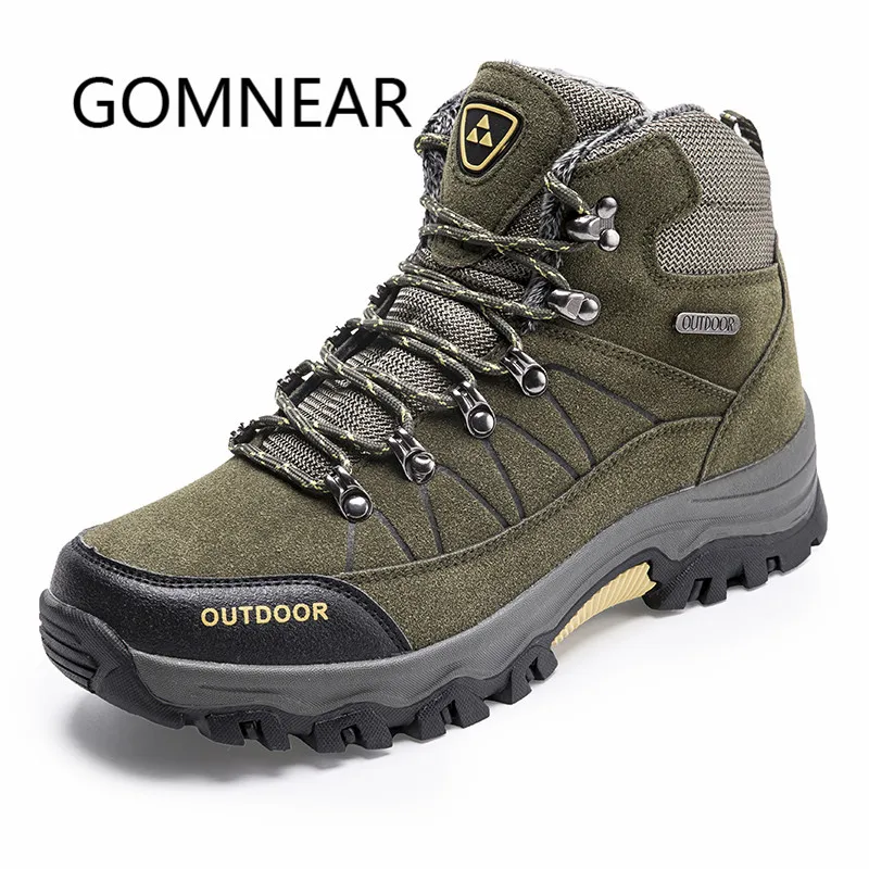 

GOMNEAR Winter Sneakers With Fur Breathable Hiking Shoes For Men Outdoor Trekking Tactical Shoes Big Size Sports Man Sneakers