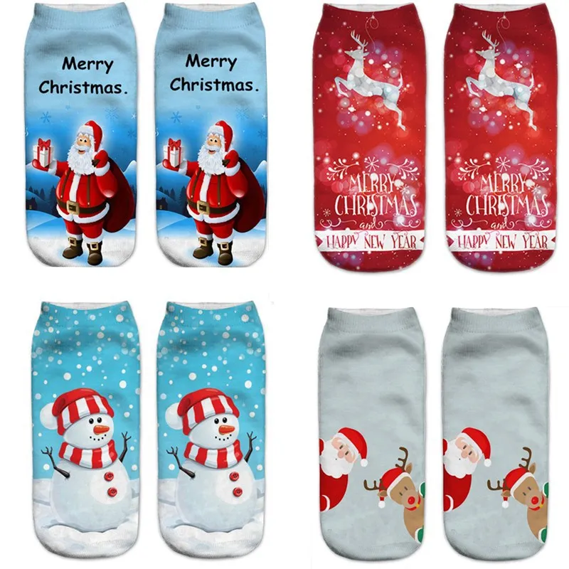 

Women 3D Christmas Socks Unisex Cartoon Elk Snowman Santa Socks Women Low Cut Ankle Christmas Socks Calcetines Mujer