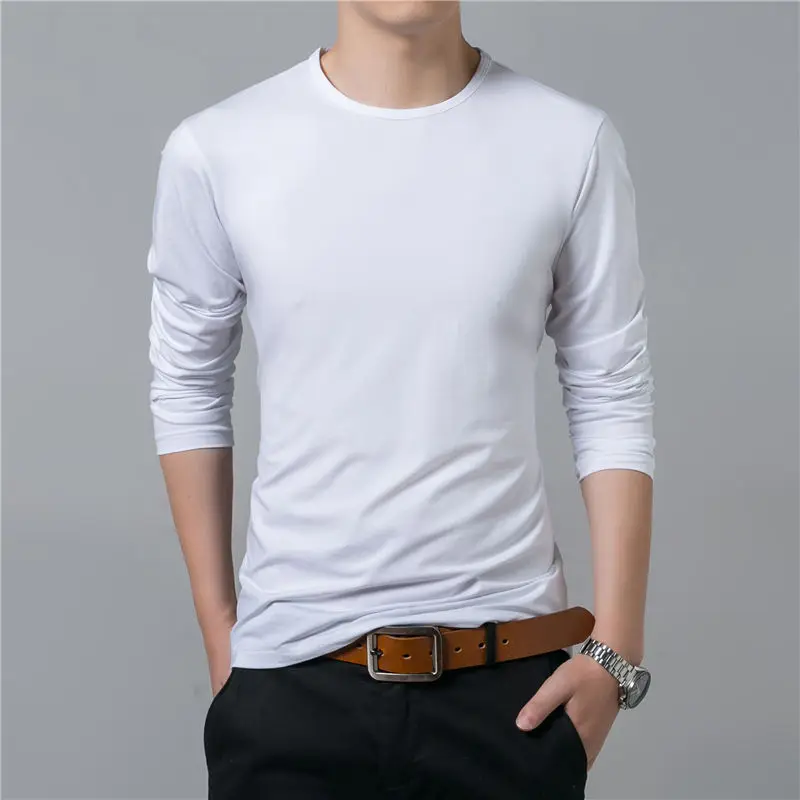 COODRONY футболка с длинным рукавом для мужчин брендовая одежда сплошной цвет подходит ко всему джемпер Повседневная футболка из чистого хлопка с круглым вырезом 7616
