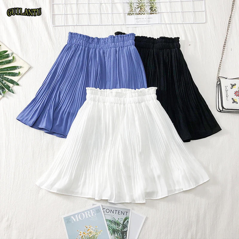 

summer sexy pleated mini women short Elastic High Waist micro wrap retro ruffles skirt female streetwear black white blue