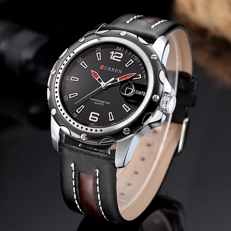 

CURREN New Genuine Leather Watch Men Luxury Brand Quartz Watch Analog Display Date Casual Watch Men Watches relogio feminino