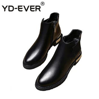 

YD-EVER New Autumn Winter Fashion Boots Women Warm Shoes Lady Genuine Leather Chelsea Boots Zip Ankle Boots Breathable Black