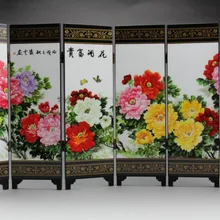 Китайская резьба по дереву экран, лак цветок пиона каллиграфия и рисование, декоративные поделки