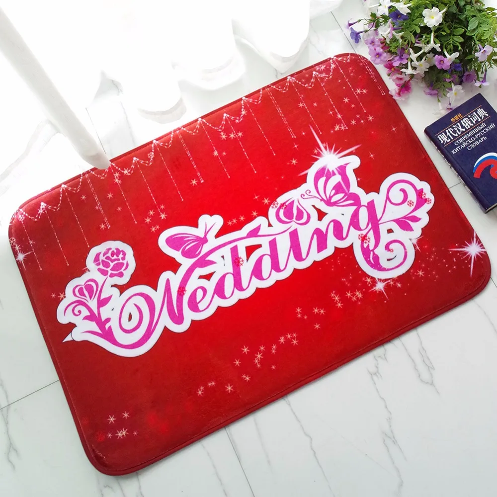 

Floor Mat Rug Home Red Doormat Flannel Non-Slip Pad Kitchen Room Carpet Mats Absorption Alentine's Day gift Wedding Decoration