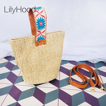 

LilyHood Women Straw Summer Wide Top-Handle Bag Fashion Embroidery Casual Beach Small Candy Color Green Stylish Shoulder Bag
