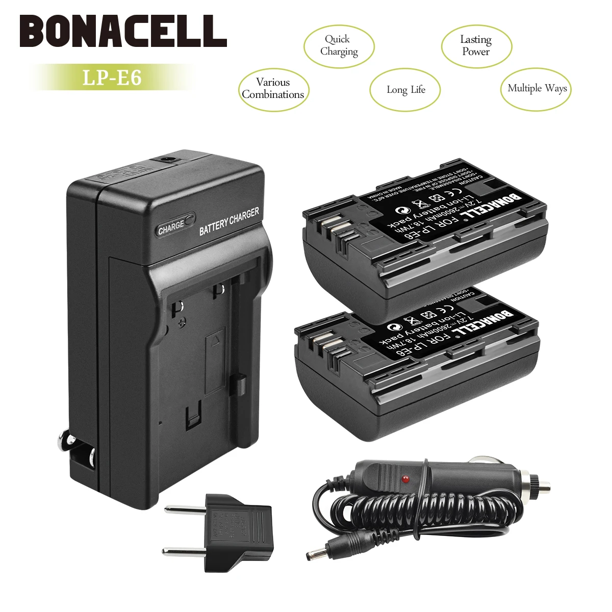 Bonacell 2600 мАч LP-E6 Аккумулятор для цифровой камеры+ зарядное устройство для Canon EOS 5D Mark II 2 III 3 6D 7D 60D 60Da 70D 80D DSLR EOS 5DS L50 - Цвет: 2X Battery Charger