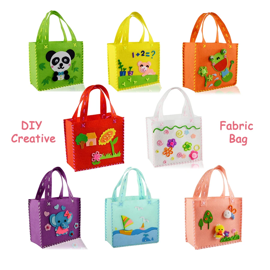 Handmade DIY Non-woven Fabric Cloth Sewing Pattern Bags Cartoon DIY kit,Art & Crafts Educational Manual Toys For Children Gift