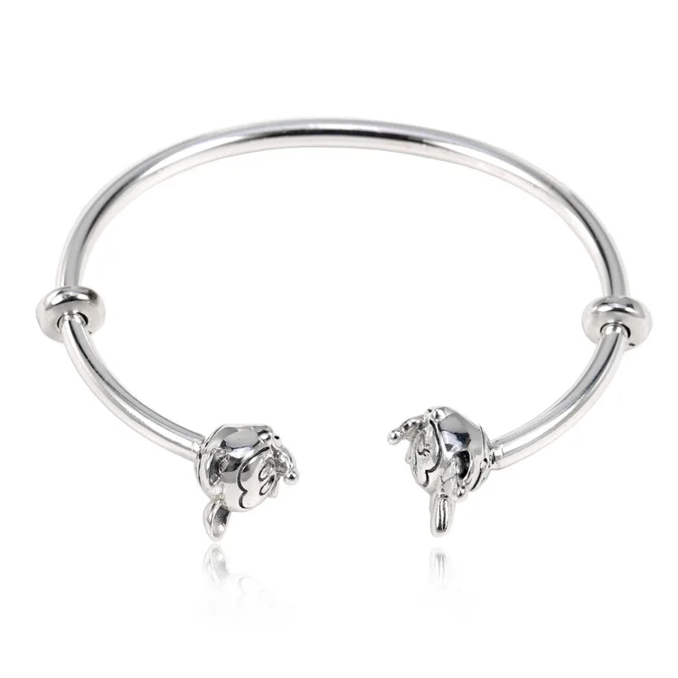 

Authentic 925 sterling silver Pan Bracelets Women Mickey and Minnie Open Bangle fit Bead Charm Pendant Girl Birthday Gift