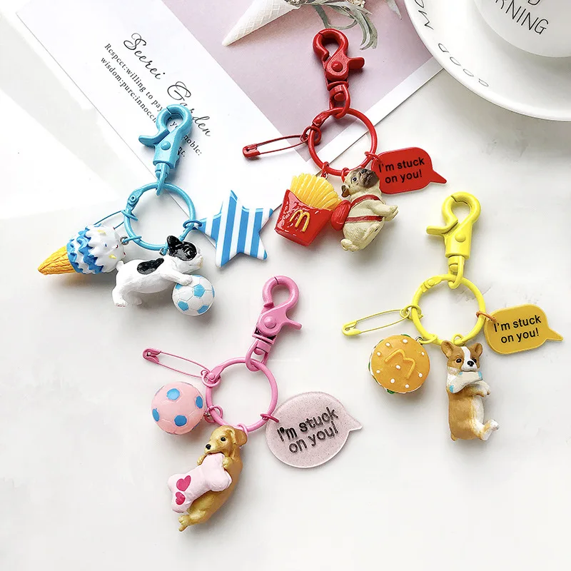 

Mini Figure Keychain Toys Labrador Starling Chihuahua Corky Pink Dog Keychain For Bags Anime Figure PVC Toys For Car Key ring