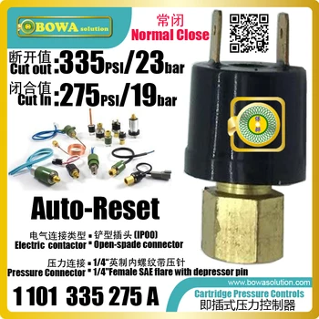 

Auto-reset cartridge pressure switches are installed onto R134a compressor discharge valves in heat pump for safety pressure