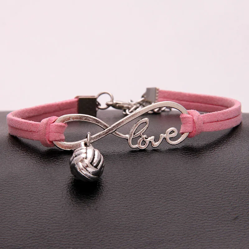100 шт волейбольный Шарм женский мужской браслет Бесконечность любовь браслеты кожаный трендовый браслет подарок ювелирные изделия для женщин - Окраска металла: pink