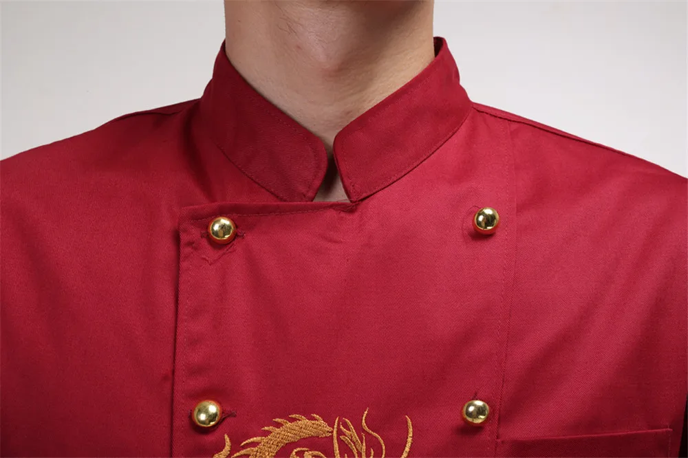 4XL Для женщин Кухня Кук одежда вышивка дракон двубортный равномерное ресторан, пекарня шеф-повар куртки и фартуки спецодежды оптом