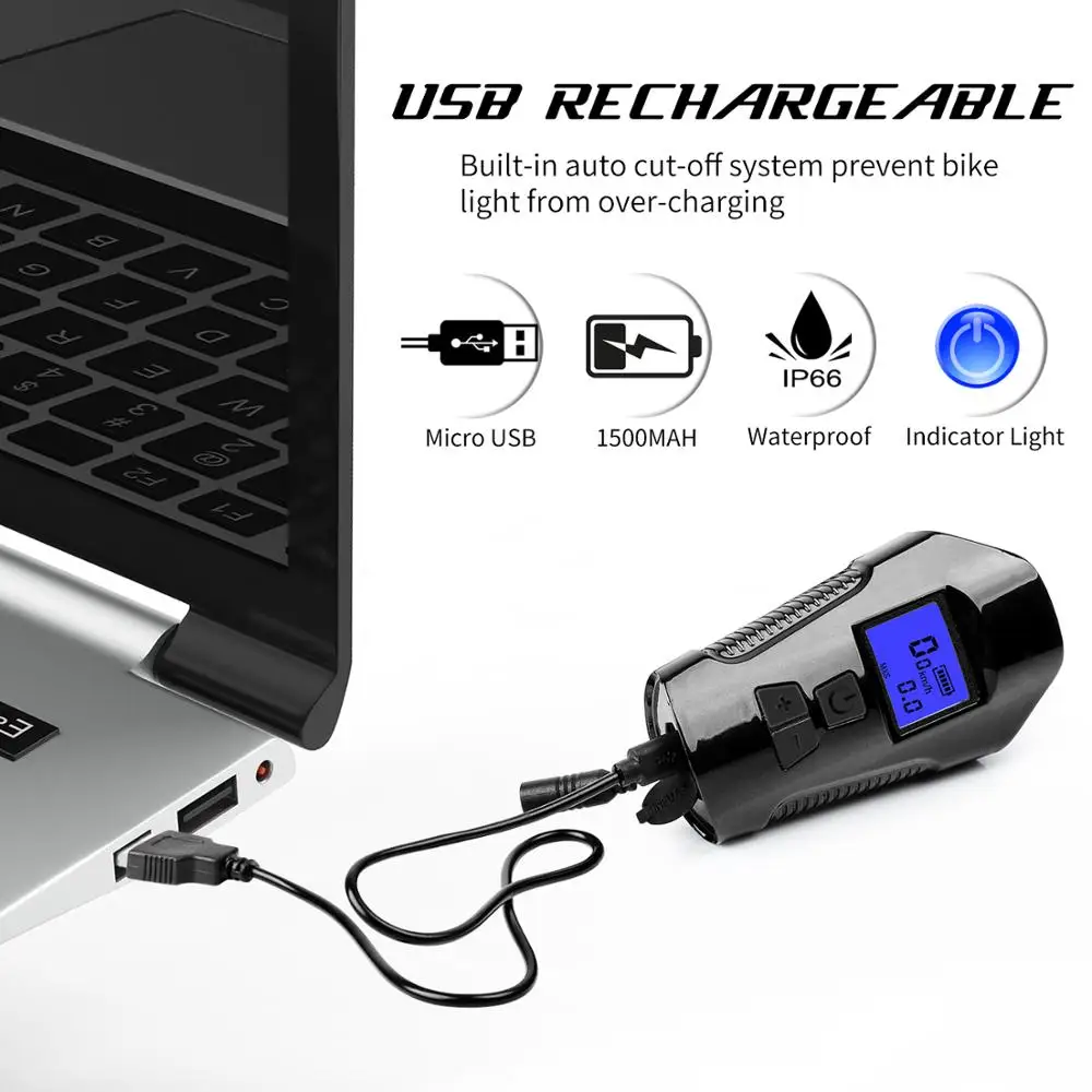 Perfect Waterproof Bicycle Light USB Rechargeable Bike Front Light Flashlight with Bike Computer LCD Speedometer Cycling Head Light Horn 4 Perfect Waterproof Bicycle Light USB Rechargeable Bike Front Light Flashlight with Bike Computer LCD Speedometer Cycling Head Light Horn 4