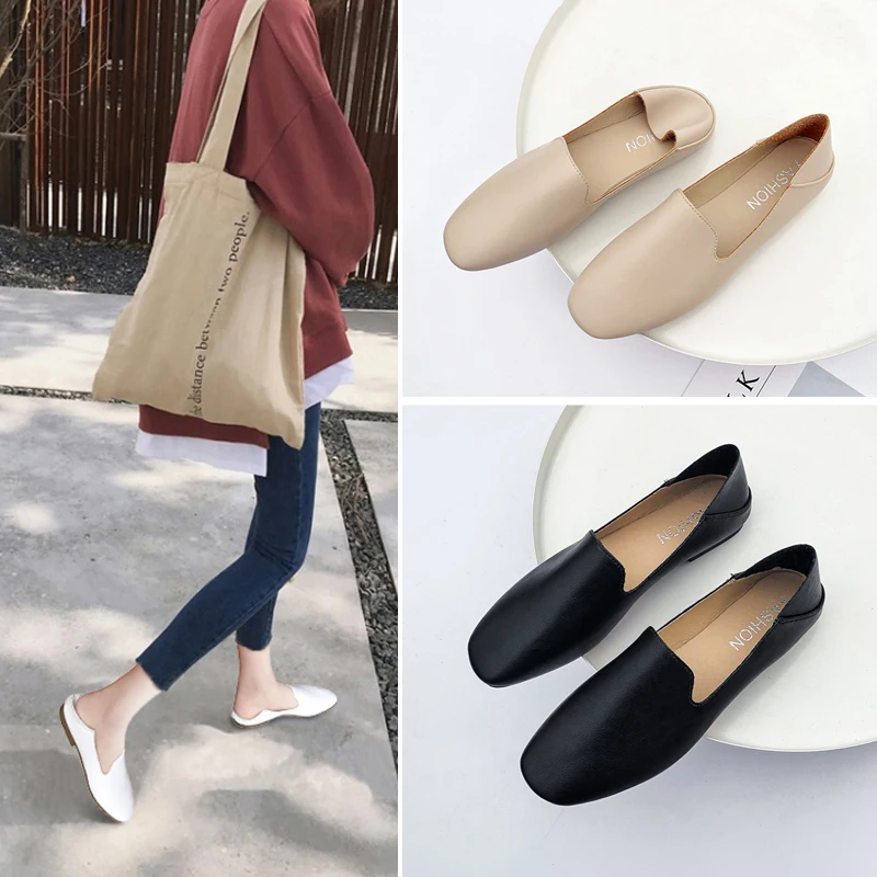 

2019 new peas shoes two wear versatile flat square single shoes lazy shoes