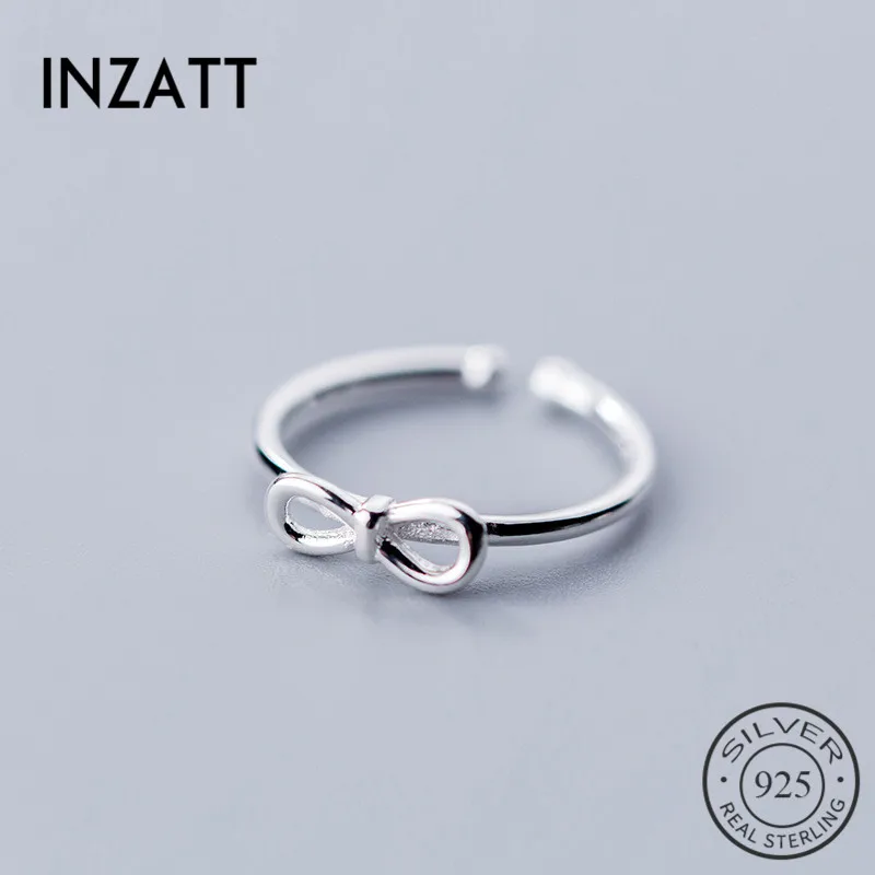 INZATT Настоящее серебро 925 проба полые бантом открытие кольцо для очаровательных Для женщин романтические вечерние тонкой ювелирные украшения в подарок