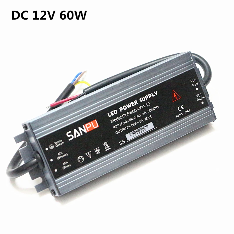 12V IP67 водонепроницаемый блок питания светодиодной ленты AC 100 240V 110V 220V к DC 60W 100W 120W