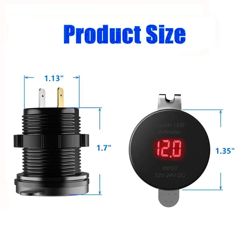 4.2A Dual USB IC Smart Charger Socket Waterproof Power Outlet with LED Voltmeter DC 12-24V car boat marine motorcycle ATV RV