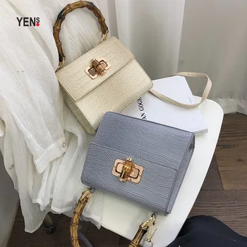 

Fashion Women PU Leather Handbag Wood Handle Alligator Pattern Crossbody Bag Designer Solid Small Shoulder Bag Lady New Handbags