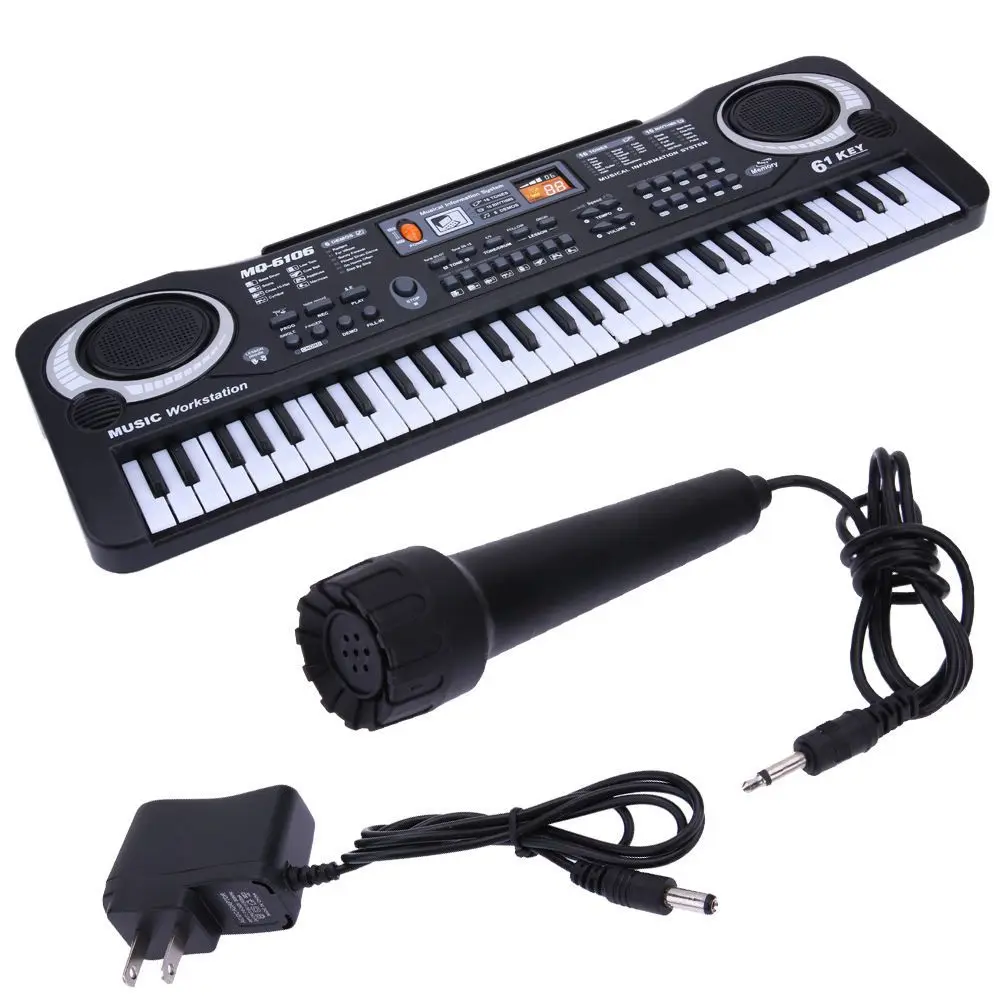 Многофункциональное электронное пианино с микрофоном, пластиковая детская 61 клавиша, Цифровая Музыкальная электронная клавиатура, подарок для мальчиков и девочек - Цвет: Black